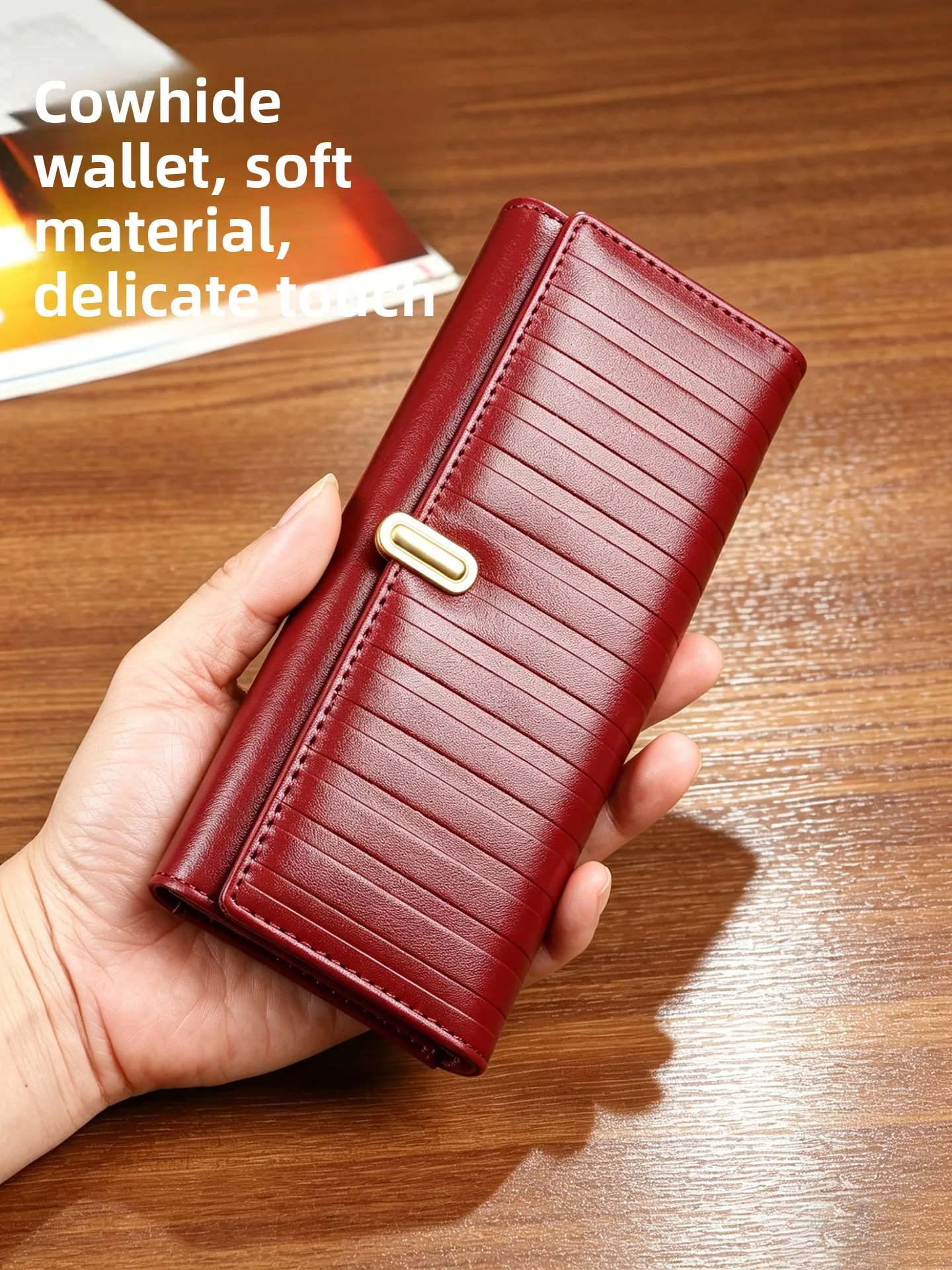 genuine-leather-long-wallet-for-women-double-cowhide-simple-design-high-end-feeling-women's-wallet-money-clip-retro-style