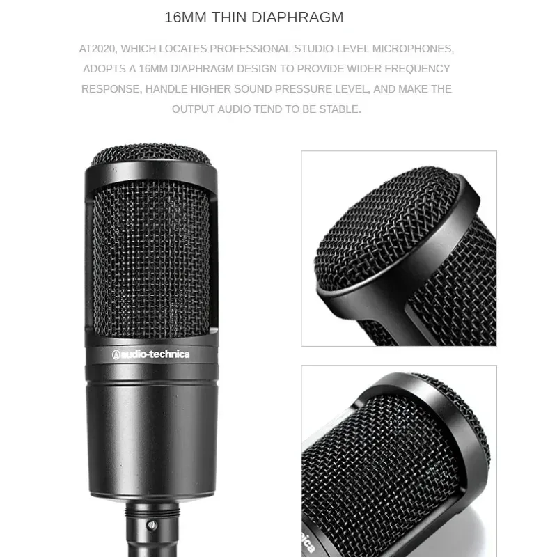 Oryginalny mikrofon kondensatorowy Audio Technica AT2020, kardioidalny, profesjonalny mikrofon studyjny XLR do podcastów, streamingu i nagrywania. — zdjęcie produktu 5