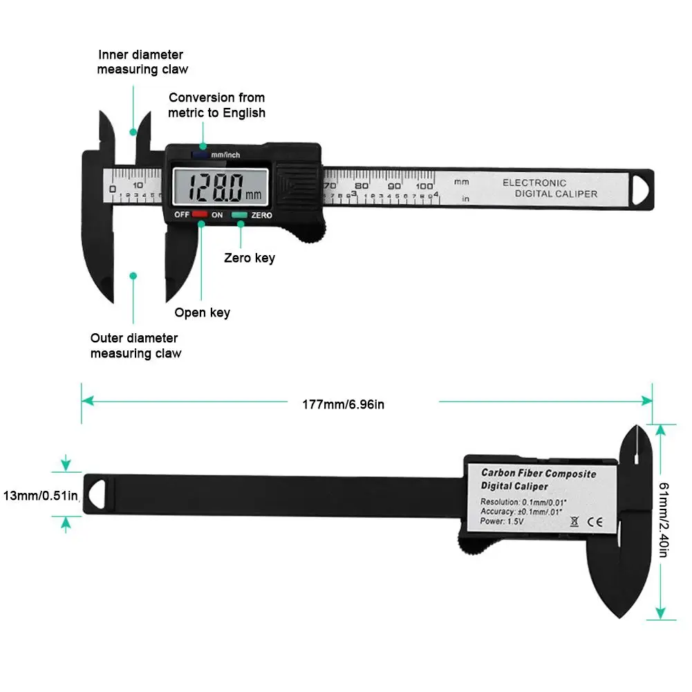 Electronic Digital Caliper Carbon Fiber Scale Vernier Caliper Micrometer Measuring Tool Digital Ruler Measuring Tool