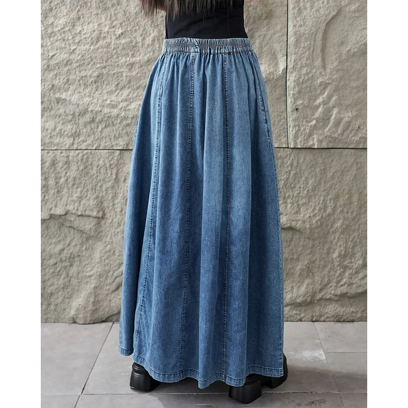 Masss Wasss Chinese Design Vintage Skirts Females Summer Loose Classic Denim Clothes Womens Fashion Leisure Striped Streetwear