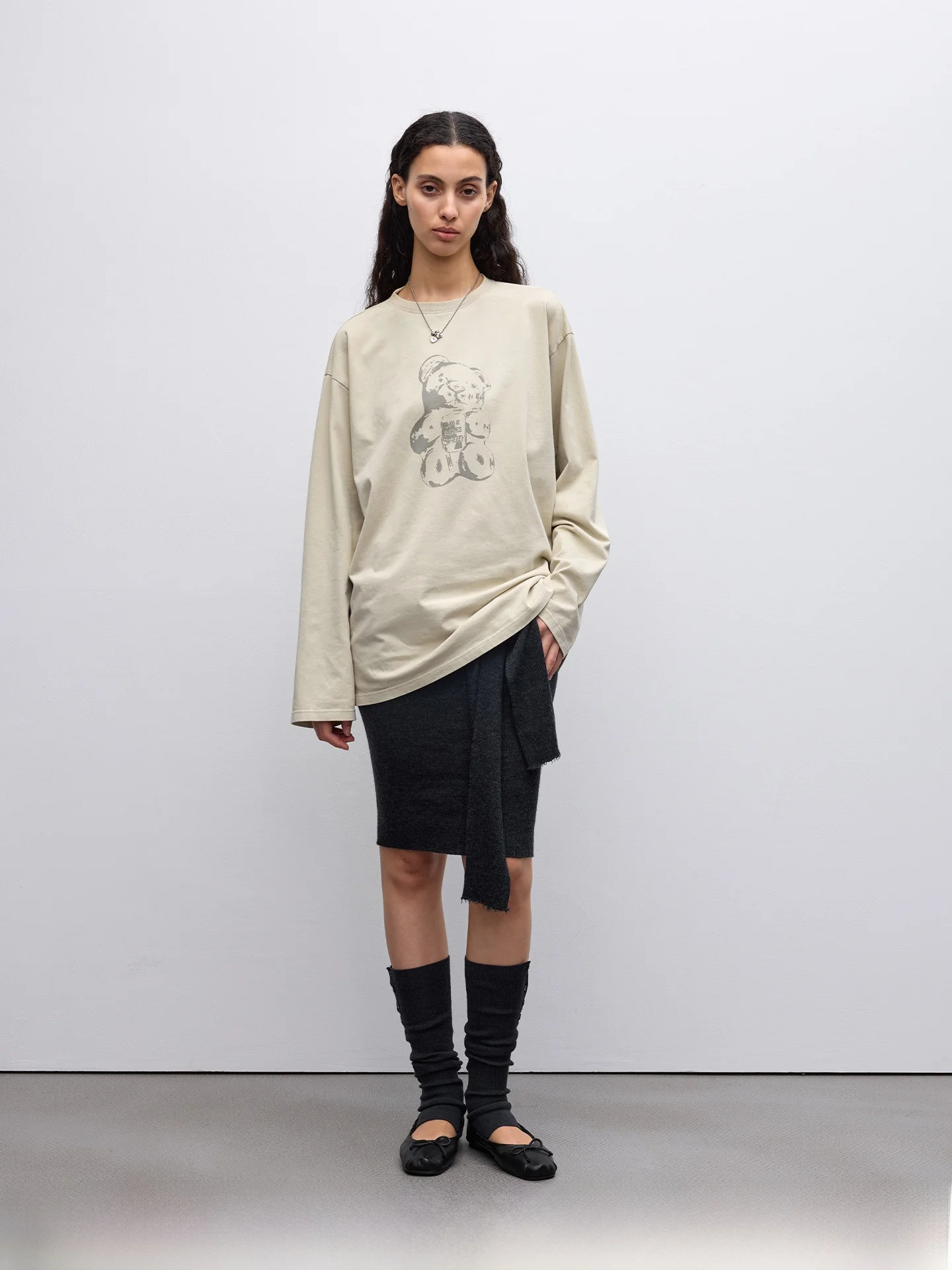 

00% Cotton Long Sve T-irt Autumn New Bear Pattern Print Design Collaboration Edition Women's Casual Faion Breathable