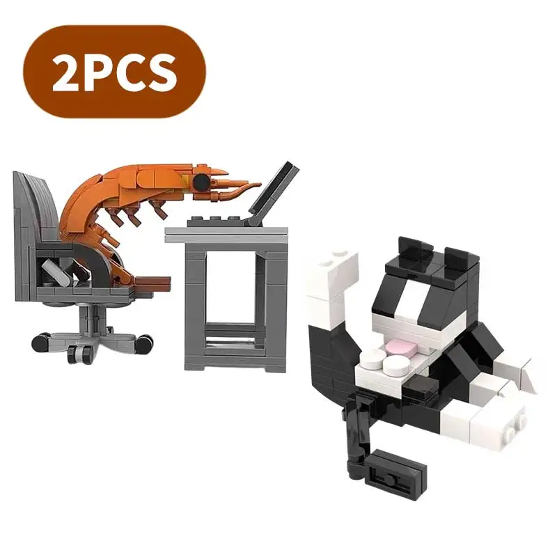 HOT Shrimp Building Block Set DIY Cattle Horse Brick Toy Model Cat Dachshund  Capybara Building Block Home Office Desk Ornament