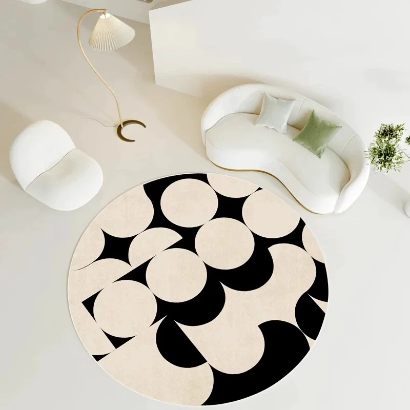 Classic Contrast Vertical Stripe Circular Rug  Simple Monochrome Round Area Rug Soft Floor Carpet Bedroom Decor Mat