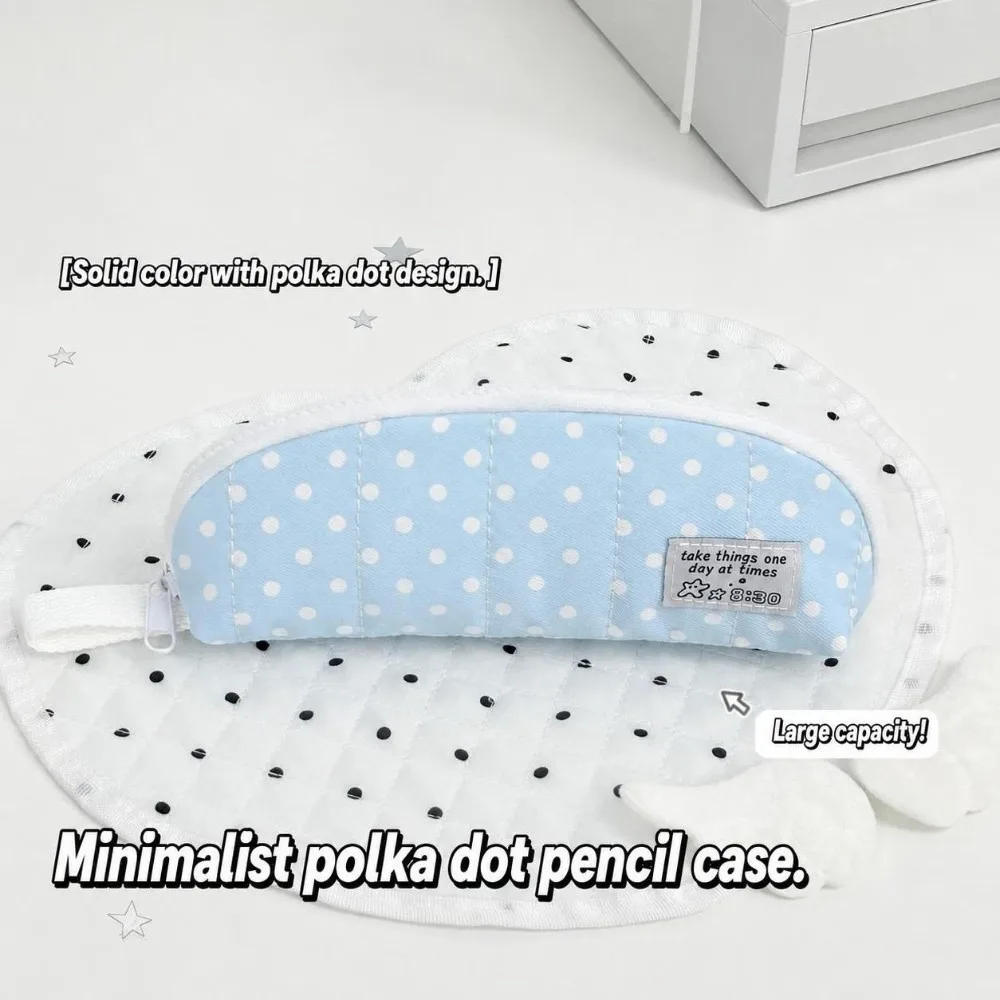 Portable Blue Polka Dot Pencil Case Shell Shape Handheld Pen Bag Stationery Pouch School Supplies
