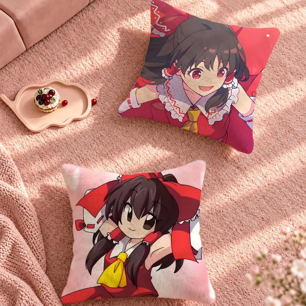 Game Touhou Shrine Maiden Reimu Cushion Cover Cute Cartoon Throw Pillow Cover Soft Plush Cushion Cover Sofa Bedroom Home Decor