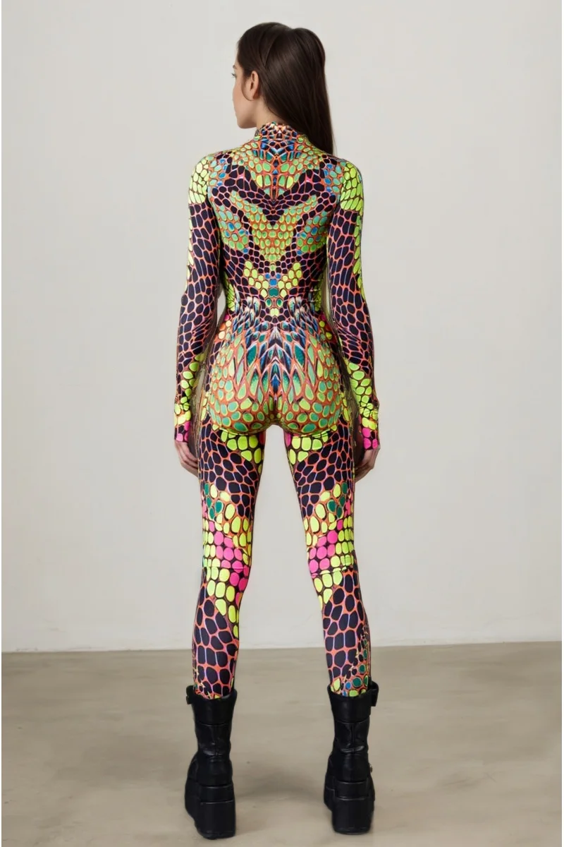 IOOTIANY Damen Schmetterling-Schlangen-Bodysuit Catsuit Tribal Halloween Party Rave Jumpsuit Festival Cosplay Performance Zentai – Detail 21