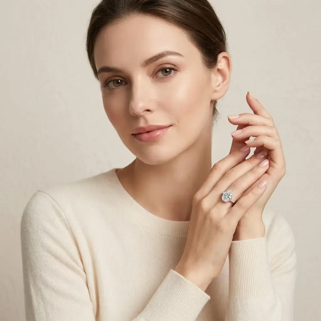 13 Carat Pear‑Cut Moissanite Women's Ring, 13*18 mm, S925 Sterling Silver, D‑Color Lab‑Grown Diamond, Sparkling Exquisite Jewelr