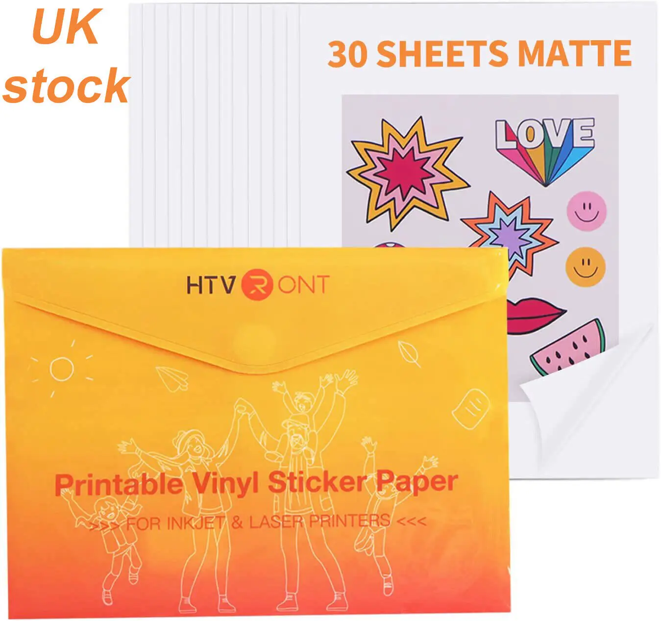 HTVRONT 30 Sheets Printable Vinyl Matte Glossy Sticker Paper for Inkjet Printer Laser Printer Waterproof Sticker Paper 100g