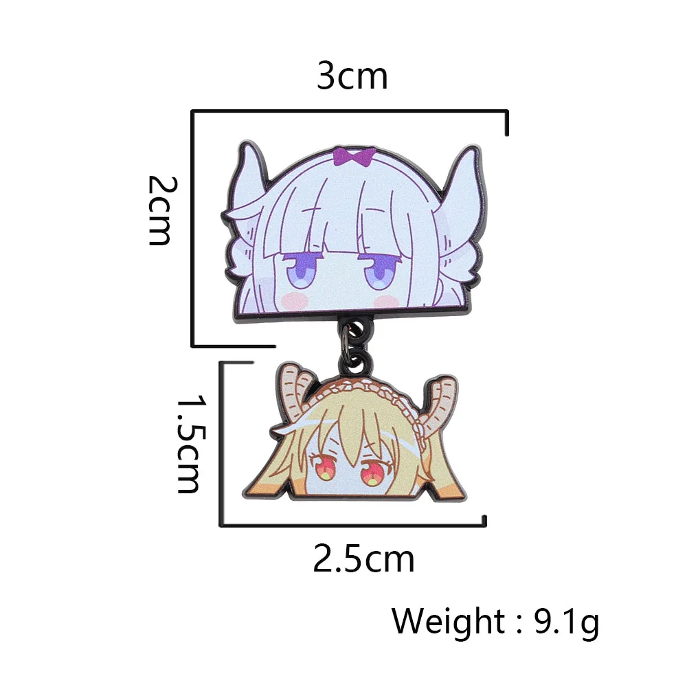 Klassischer Anime-Drachen-Dienstmädchen-Charakter-Anstecker, süße Kanna Kamui mit hängenden Tohru-Broschen, Kawaii-Emaille-Pin, Rucksack-Dekoration, Geschenk – Detail 2