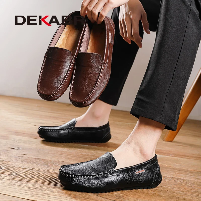 DEKABR Brand New Men Loafers Genuine Leather Flats Driving Casual Shoes Classic Comfortable Daily Working Fashion Men Shoes