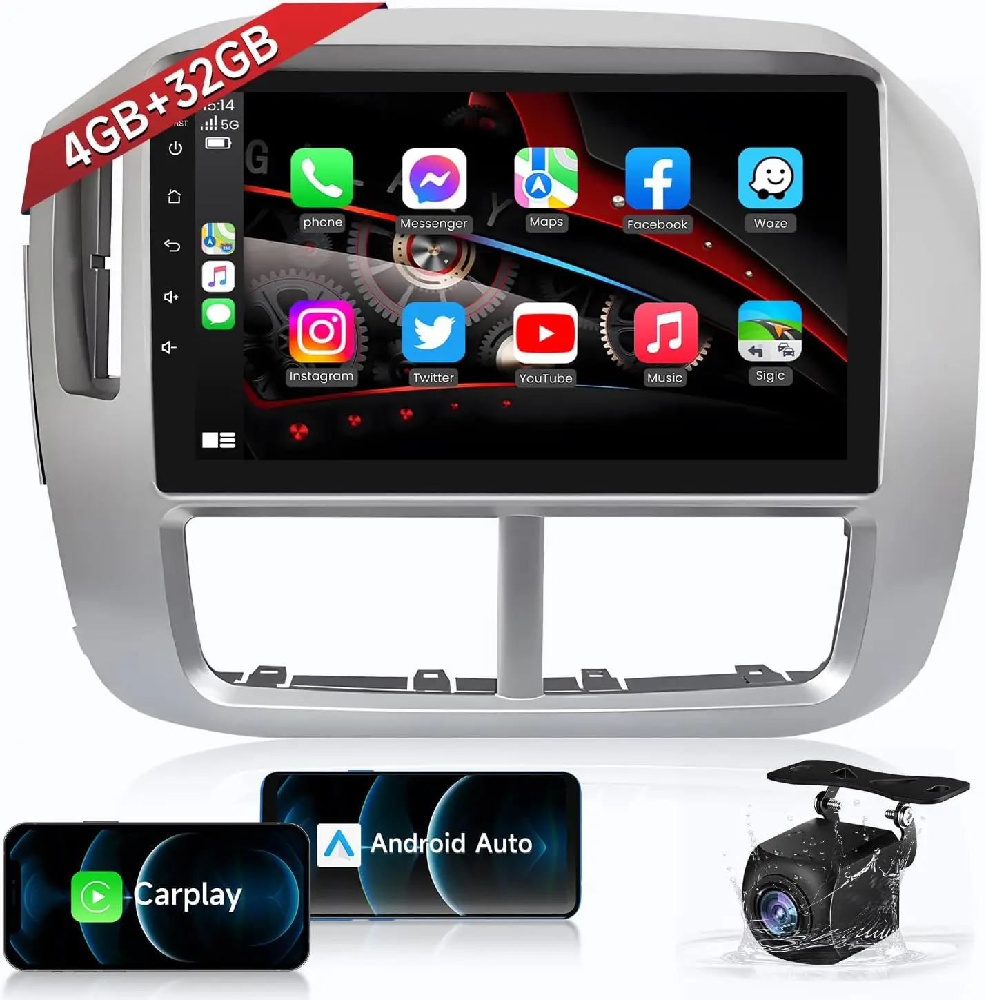 Rádio automotivo Android 13 de 8 núcleos 4 + 32G para Honda Pilot 2006-2008, tela sensível ao toque HD de 9', CarPlay, Android Auto, GPS, Bluetooth 5.0, WiFi,