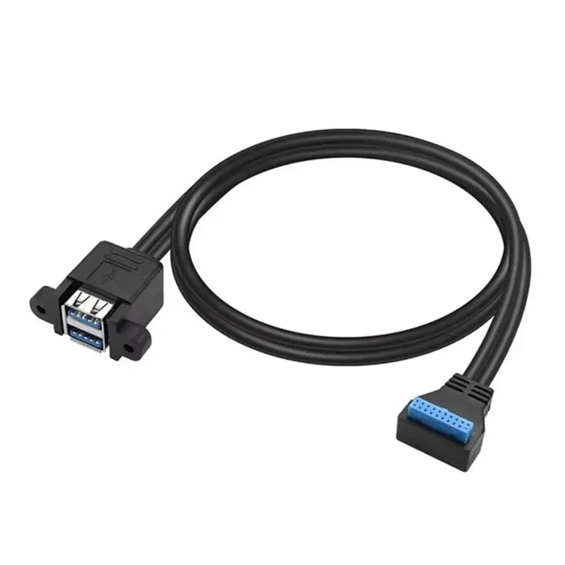 Câble adaptateur USB 3.0 19/20 broches vers double Port femelle USB-A, Angle haut/bas de 90 degrés, rallonge interne de carte mère