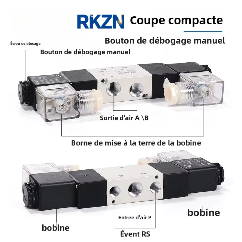 4V220-08 Pneumatic Solenoid Valve 5 Way 2 Position 1/4 Inch Thread Electric Air Control Magnetic Valve DC12V DC24V AC110V AC220V
