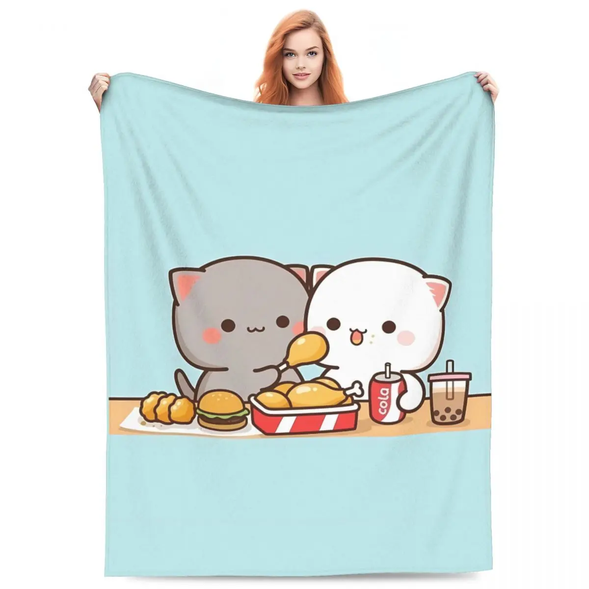 

Peach And Goma Mochi Cat Flannel Blanket Quality Warm Soft Fast Food Throw Blanket Winter Travelling Couch Bed Funny Bedspread