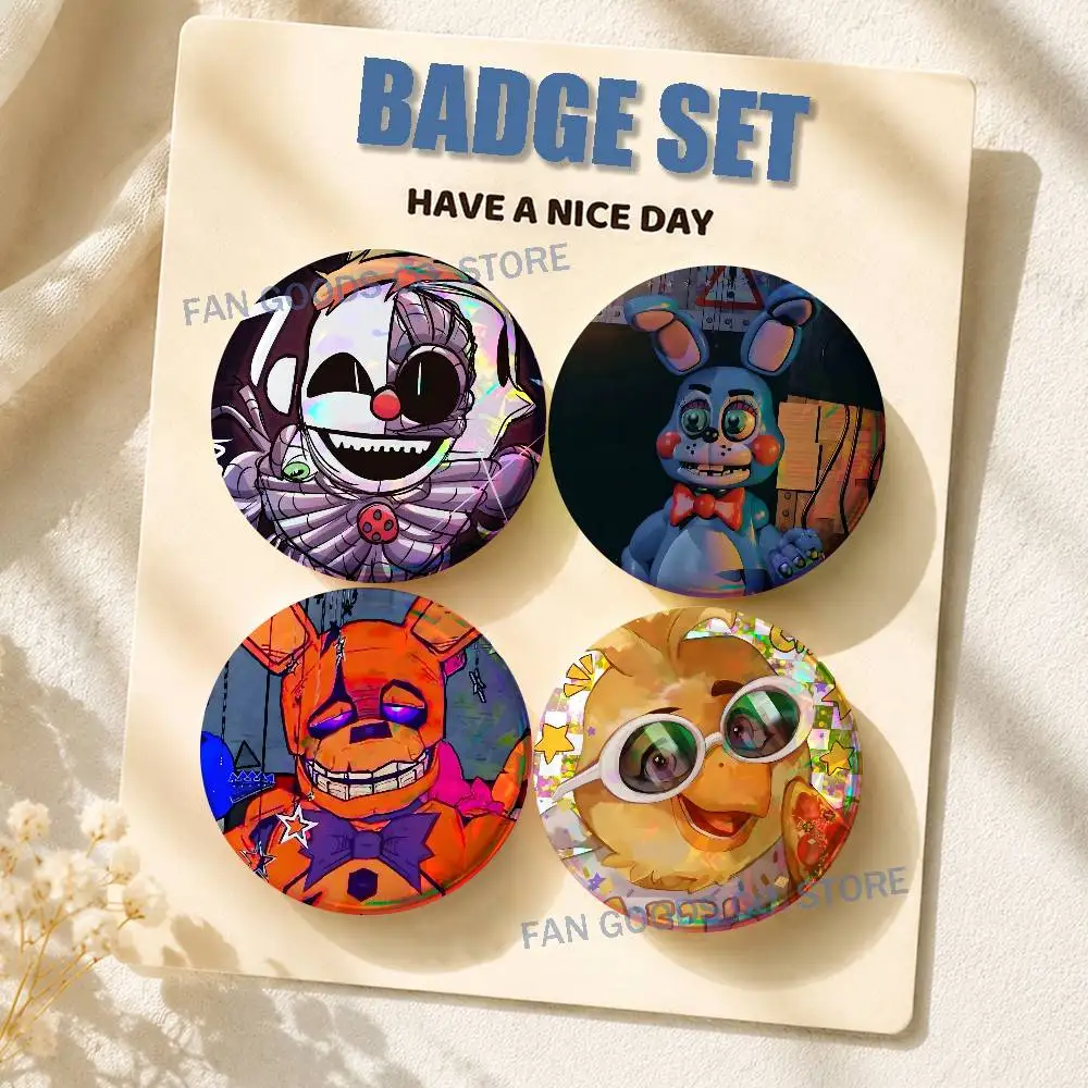 

W-FnafS Brooches for Backpack Accessories 25,32,44,58,75mm Round Enamel Pins 2-piece set Cartoon Anime Badge