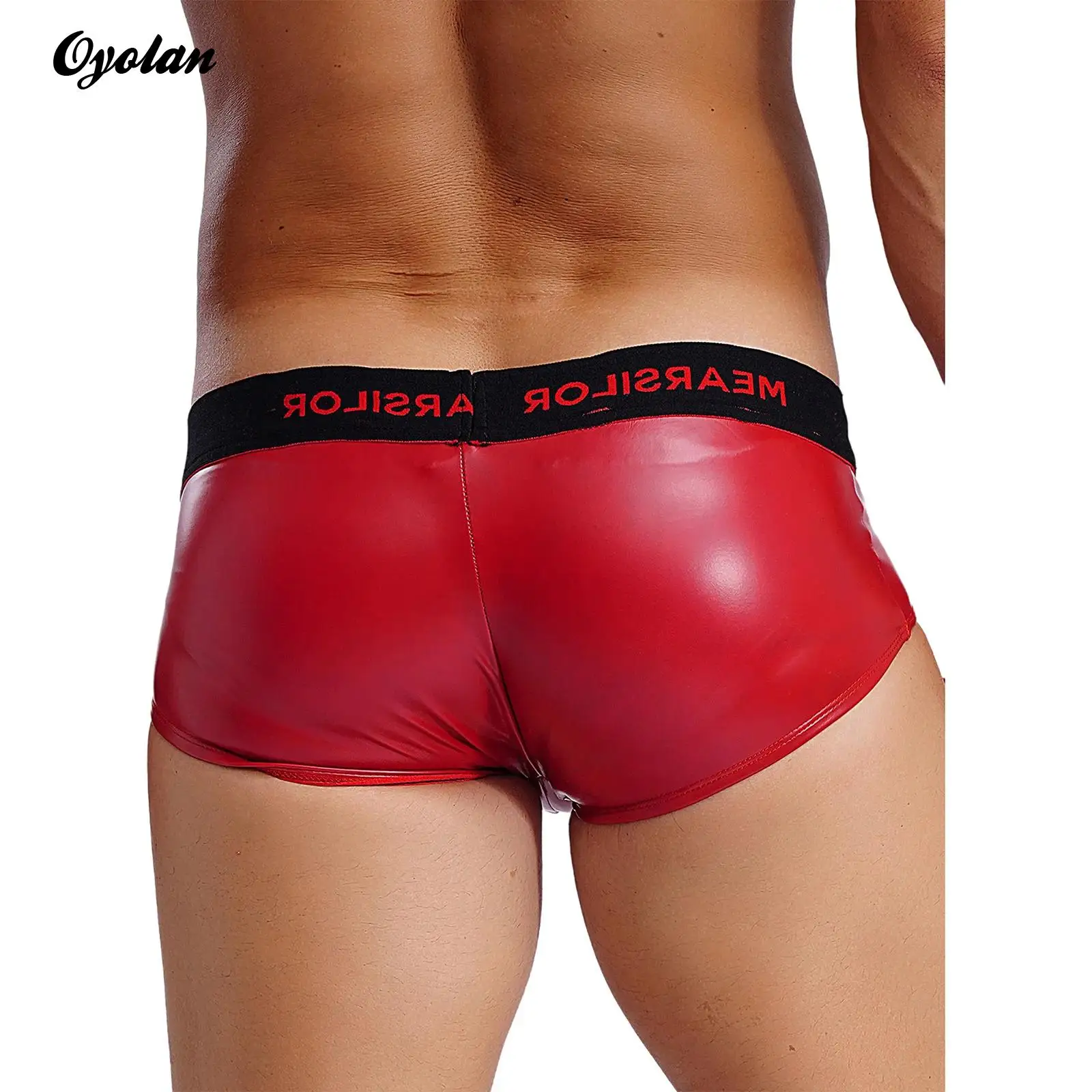 Mens Latex Boxer Shorts Panties Sexy Night Clubwear Faux Leather Bugle Pouch Boxershort Underpants Trunks Rave Party Bottoms