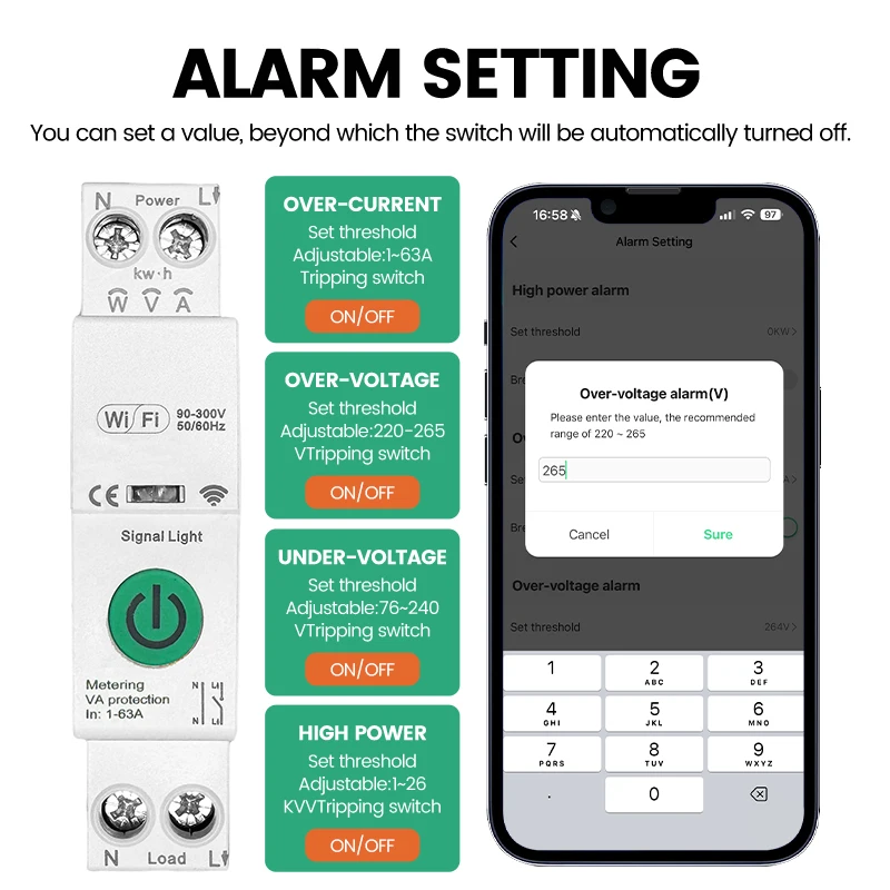 

63A TUYA Smart Circuit Breaker Leakage Over Under Voltage Protector Remote Control Multifunctional meter Energy Monitoring