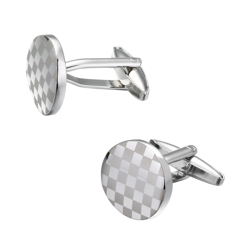 Men's French shirt cufflinks copper material round laser checkered cufflinks fashion clothing accessories wholesale