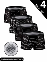 4pcs - Striped ice silk men's fashion letter pattern underwear boxer briefs, simple and versatile, breathable, comfortable and f