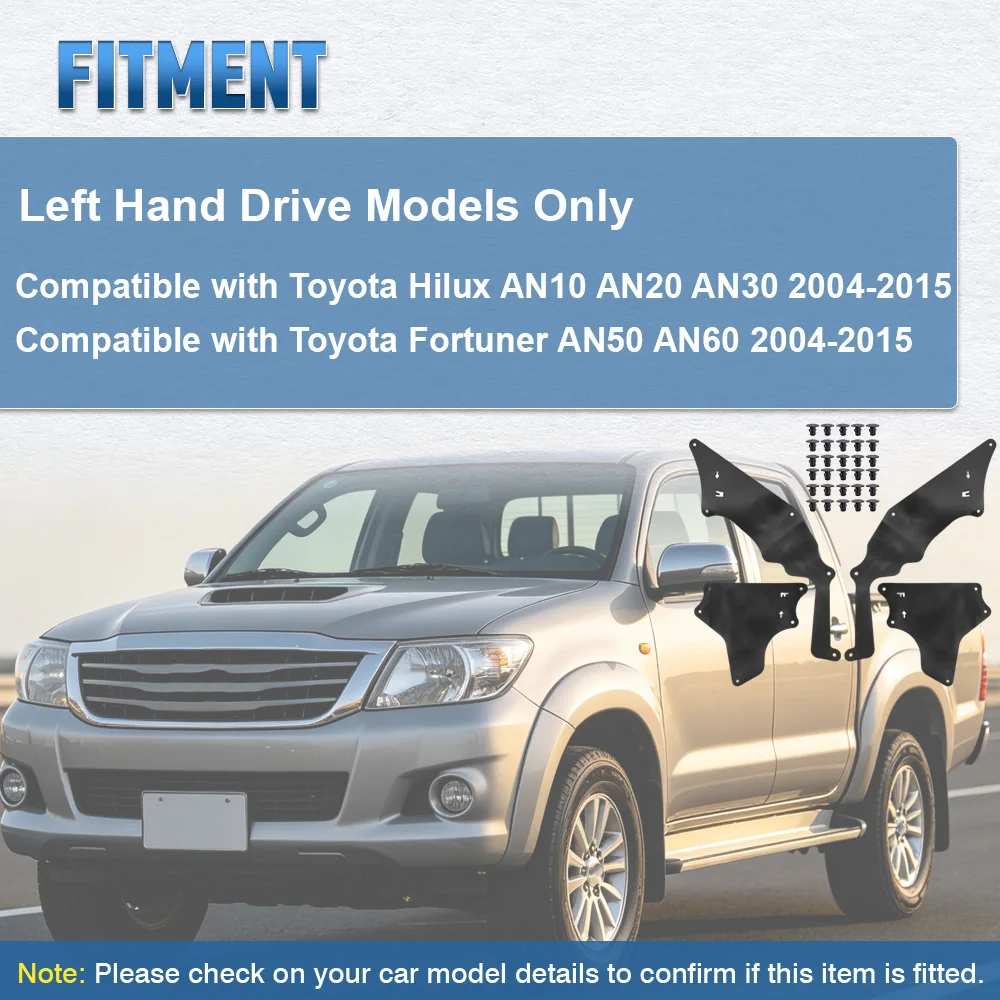 

For Toyota Hilux Fortuner 2004-2015 4Pcs Front Splash Shields Fender Liner Apron Guard Seal Protector 53885-0K020 53735-0K020
