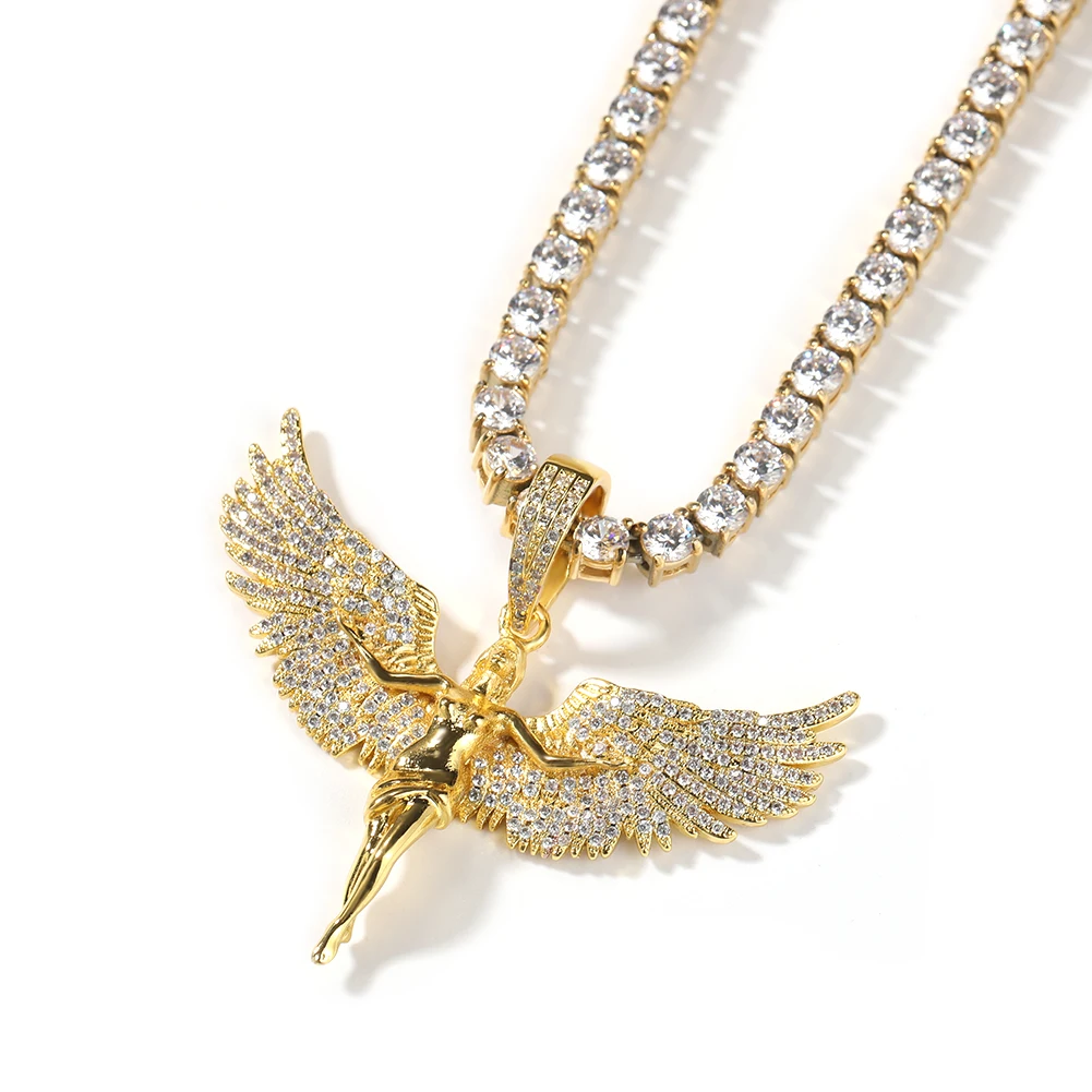 THE BLING KING Icy Angel Wing Pendant Necklace Micro Paved 5A Cubic Zircon Beautiful Goddess Charm Jewelry Accessories Best Gift