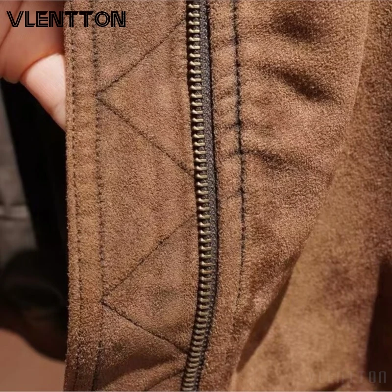 Women's Suede Zip-Up Jacket Coat with Pockets - Spring/Fall