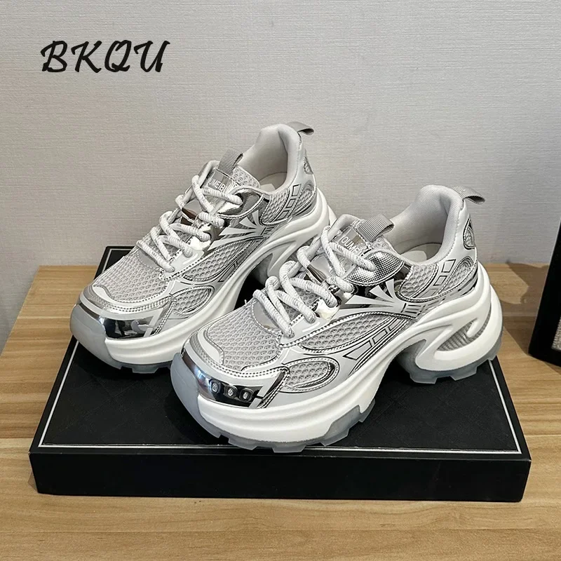 

BKQU Network Red Daddy Shoes Female Ins 2024 Autumn New Korean Version of Fashion Trend Thick Sole Increase Sports Casual Shoes