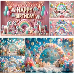 3D Balloons Rainbow Happy Birthday Photography Backdrop Colorful Girl Boy Birthday Party Baby Shower Decor Photozone Background