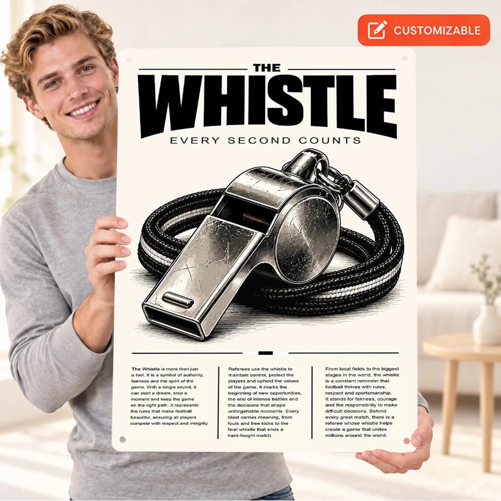 The Whistle Every Second Counts Sport Printed Poster Personalized Aluminum Metal Sign Vintage Illustration Wall Art For Home Gym