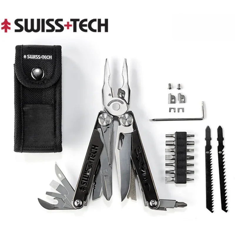 SWISS TECH 37 In 1 Multitool Pliers Folding Multi Tool Scissors Cutter With Replaceable Saw Blade EDC Outdoor Camping Equipment