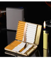 New Stainless Steel Men'S Pressure Resistant Portable Cigarette Box 20 Thick With Inflatable Lighter Windproof Lighter Cigarette