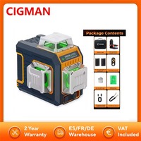 CIGMAN CM-S03 12-Line Laser Level with LCD Display 3x360° Green Beam ±1.5mm/5m High Accuracy Auto-Leveling APP & Remote Control