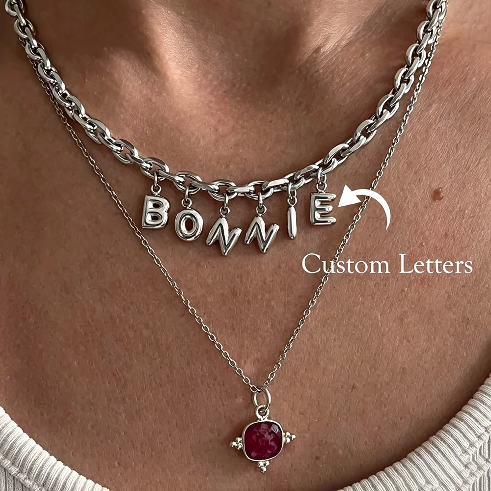 Custom 3D Bubble 1-10 Letter Name Necklace for Women Thick Chain Stainless Steel Initial Balloon Charm Personalized Jewelry