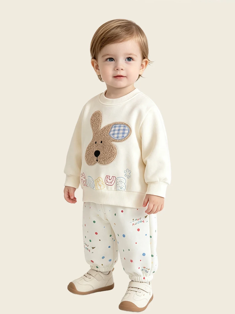 2026 Neue Herbst-Babykleidung für Jungen und Mädchen, Kleinkind-Patchwork-Set mit Hasen-Stickerei, Sweatshirt+Hose, 2-teiliger lässiger Trainingsanzug für Kinder – Detail 3