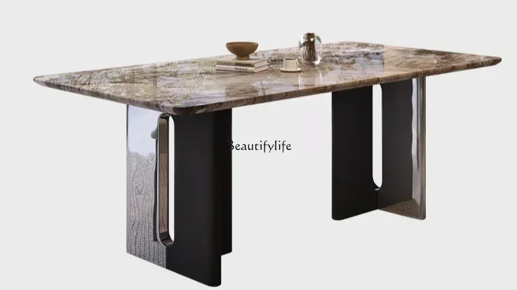

02Chinese Style Luxury Stone Dining Table Natural Marble Italian Minimalist Dining Table