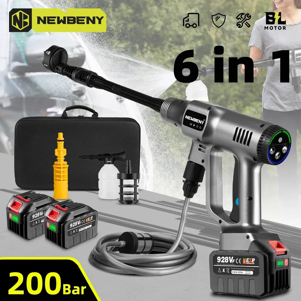 

NEWBENY 200Bar Brushless Electric High Pressure Washer Cordless Car Garden Cleaning Spray Gun Tool For Makita 18V Battery