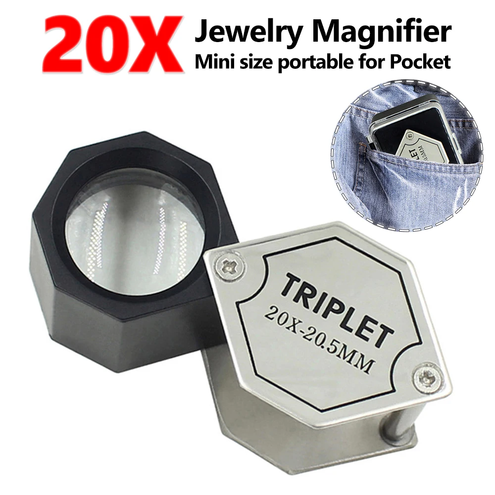 Pocket Magnifying Glass Jewelry Folding Magnifier 20X Magnification Loupe Jeweler Magnifiers For Antique Diamond Appreciation