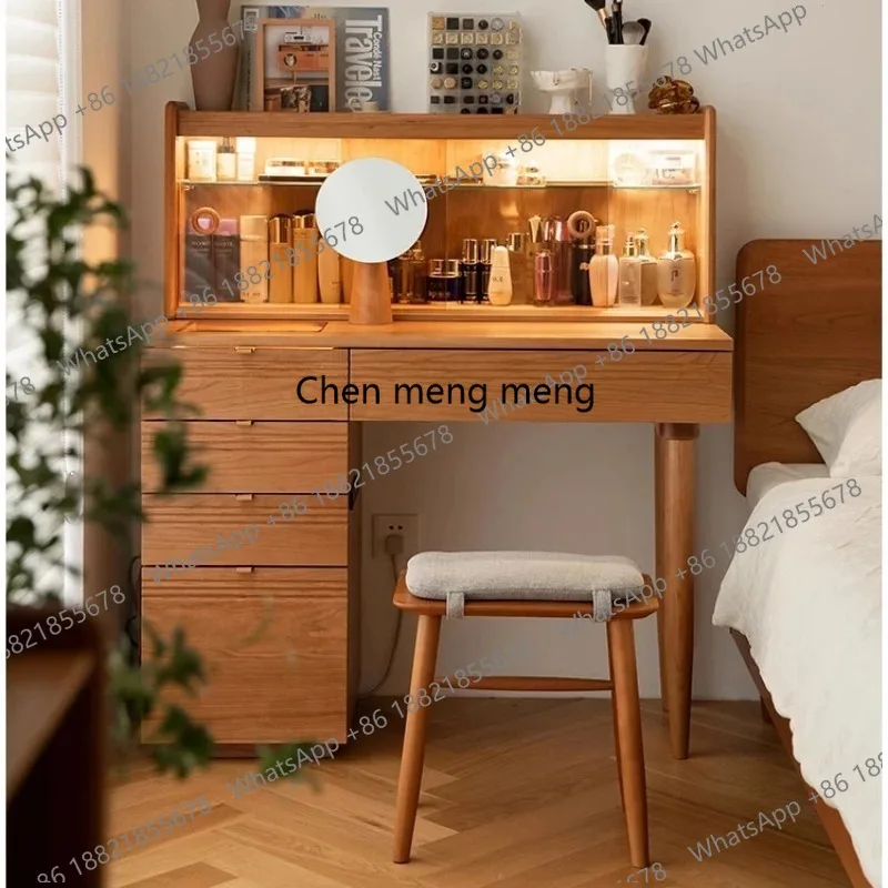 M02 Cherry Wood Nordic Makeup Vanities High-end Modern Storage Ambient Light Makeup Vanities Office Bedroom Furniture La Mesa JT