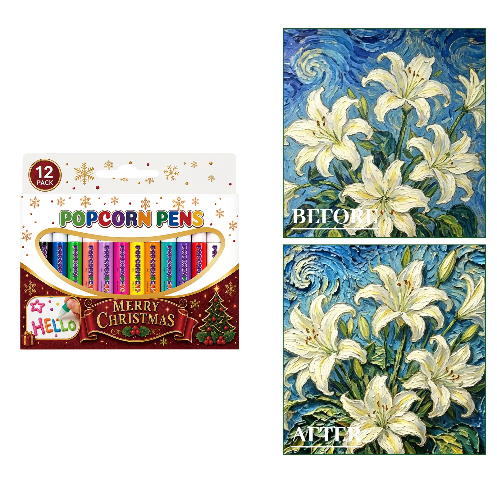 Christmas Popcorn Pen 3D Raised Easy to Use Multi-Surface Colorful Handcraft Pen