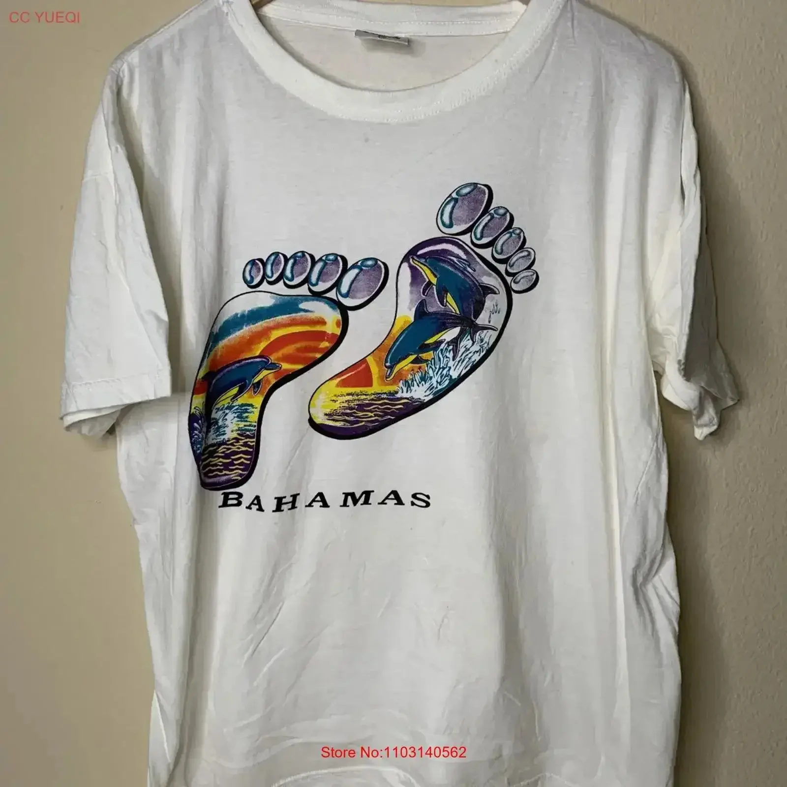 Vintage Bahamas Dolphins T Shirt Mens Sz 2XL Travel Tourist Island Art 90s Washed designer clothes Casual Breathable vintage