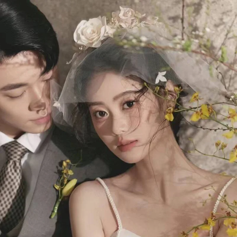 Korean nupcial flor véu, casamento fada beleza acessórios, novo