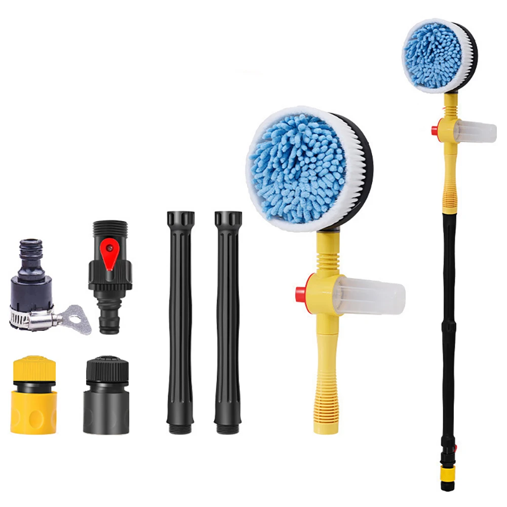 Water-Powered Rotating Car Wash Brush with 3 Spray Settings Adjustable Flow Intensity for Cars Motorcycles Plants