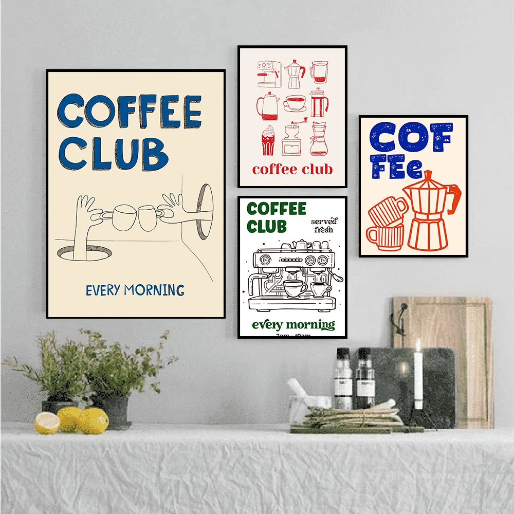 Modern Coffee Club Every Morning Poster Espresso Machine Kitchen Prints Canvas Painting Wall Art Pictures Home Living Room Decor