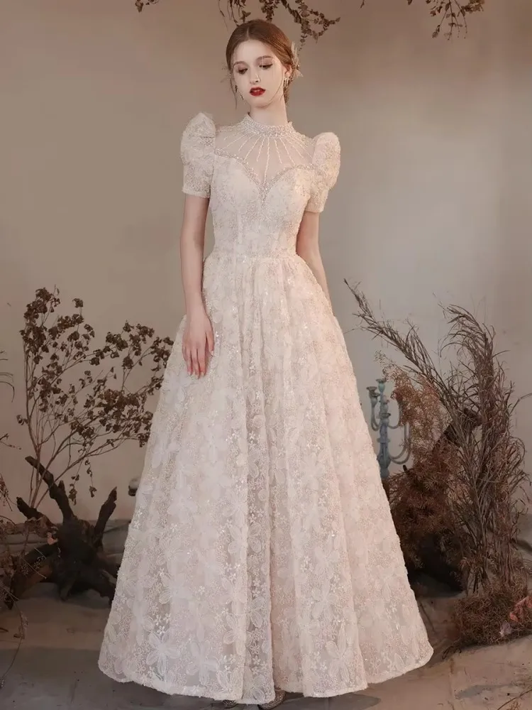 Woman  Luxury Diamond Evening Party Wedding Dress Elegant puff Sleeve Dresses Prom Gown Formal Occasion  فساتين للمناسبات الخاصة