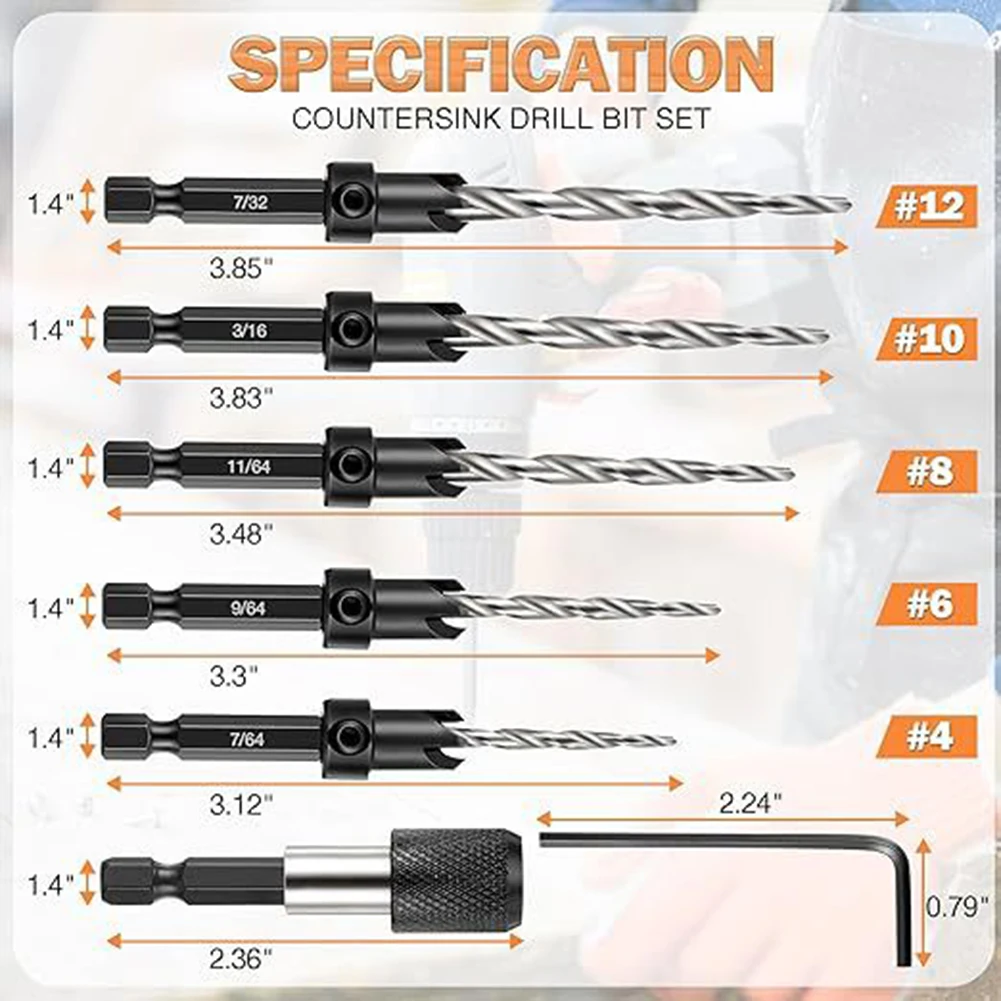 Furniture Makers Drill Bit Countersink Bits Hex Shank HSS Material High Quality Tapered Drill Bits Woodworking