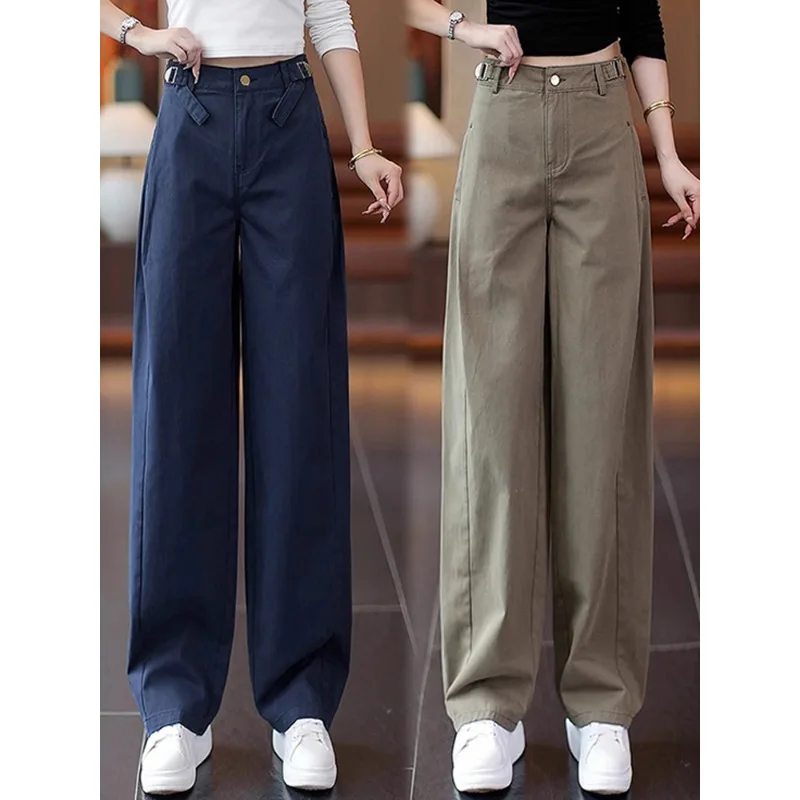

Vintage Casual Cargo Pants for Women Spring and Autumn Slimming Floor-Length Pants Fashionable High-Waisted Wide-Leg Scimitar Pa