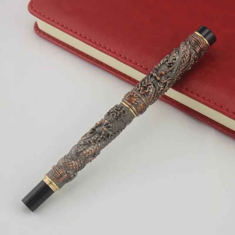 The Most Complete Gift JinHao Luxury Dragon Fountain Pen Vintage 18KGP 0.5MM Nib Ink Pens for Writing Stationery Office Supplies