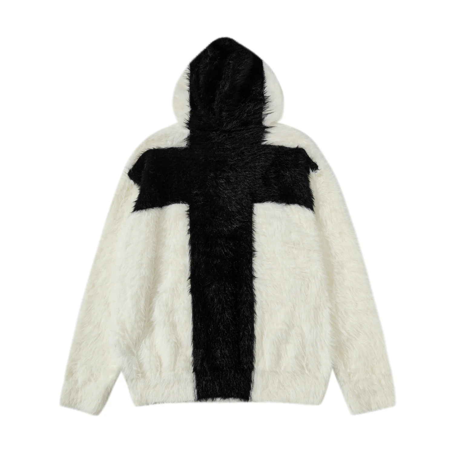 

Heavy weight and handsome cross flower plush hooded sweater jacket for men and women, autumn and winter trendy brand loose knit