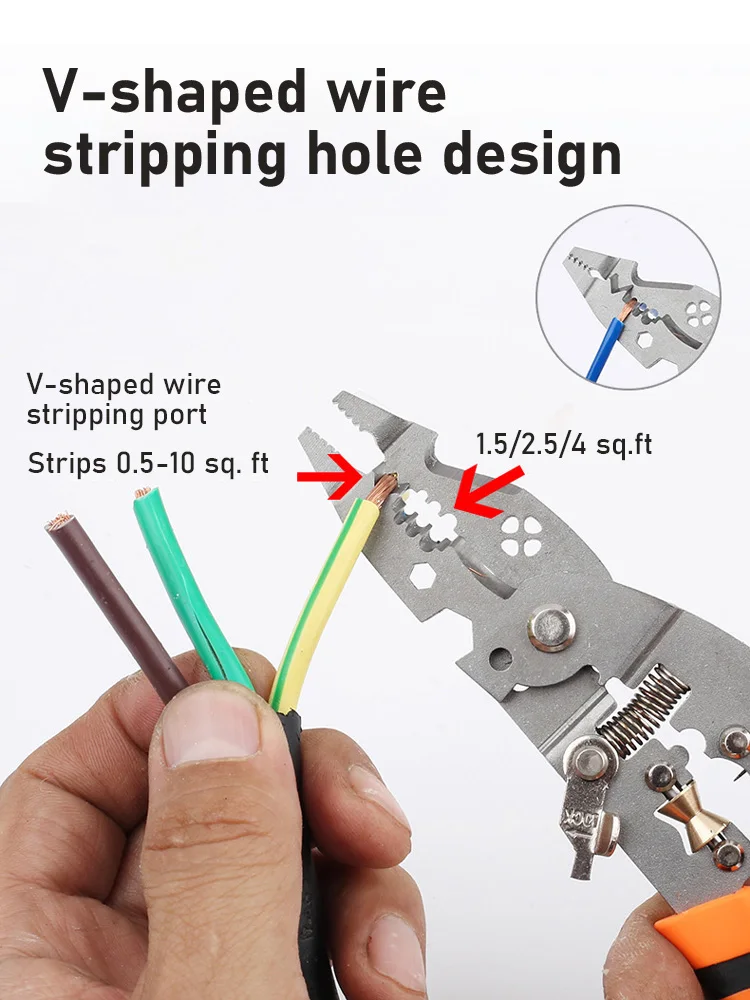 Imagem -03 - Multifuncional Wire Stripper Ferramenta de Mão Alicate Universal Wire Stripper Cabo Cutter Terminal Crimping Ferramenta de Mão 10 em 1