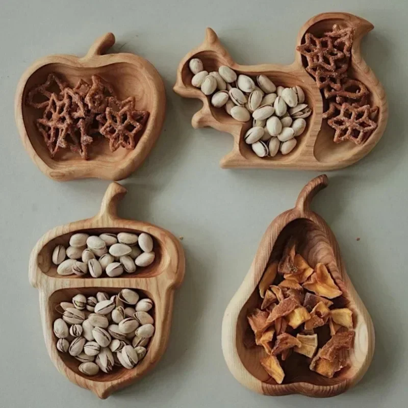Bandeja para aperitivos de ardilla, artesanía de madera, soporte doble para platos para nueces, semillas de girasol, maní, cerezas, decoración del hogar, Pedestal de cuenco Edamame